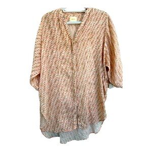 Maeve Anthropologie Flowy Boho Cotton Tunic XS Petite Dolman Sleeves Pink Green